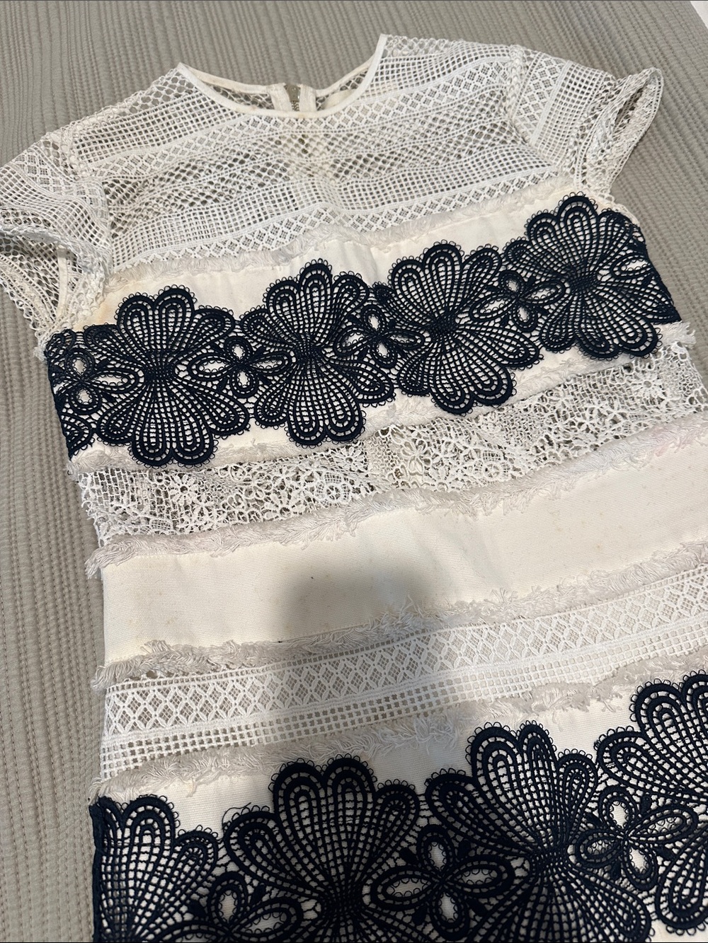 Revolve White Lace Midi Dress with Navy Floral Appliqué - Picture 2 of 5